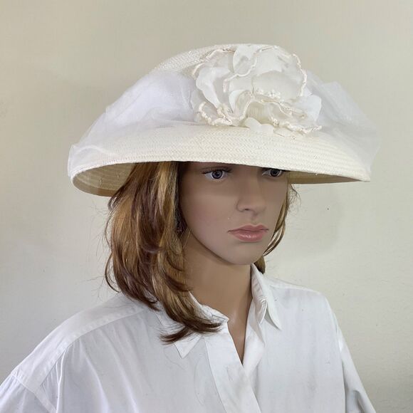 Betmar N Y Women's Church Derby Hat paper Tulle 3-D flower about 22” IC - Picture 1 of 11